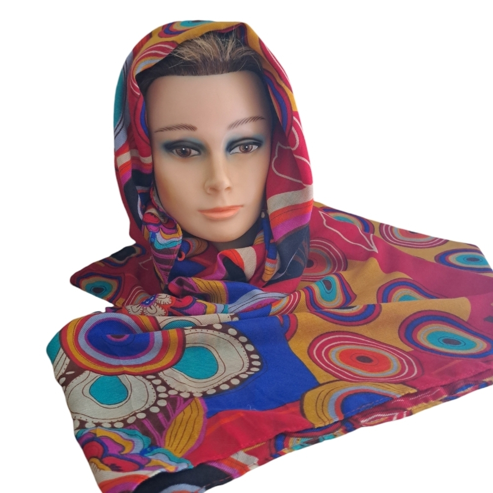 BOLD colorful BOHO ARTSY large rectangle scarf polyester light floral abstract